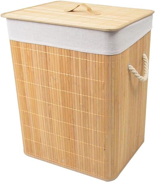Hamper Bamboo, Large Clothes Storage Basket with Lid