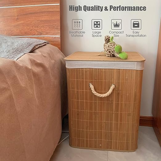 Hamper Bamboo, Large Clothes Storage Basket with Lid