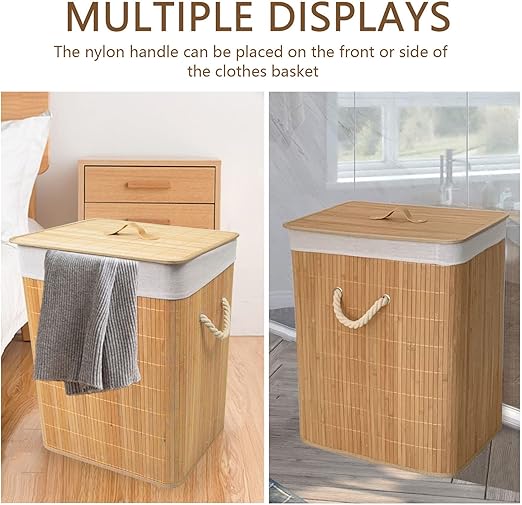 Hamper Bamboo, Large Clothes Storage Basket with Lid