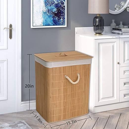 Hamper Bamboo, Large Clothes Storage Basket with Lid