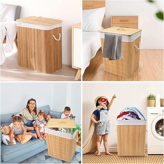Hamper Bamboo, Large Clothes Storage Basket with Lid