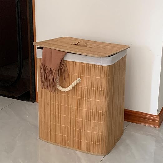 Hamper Bamboo, Large Clothes Storage Basket with Lid