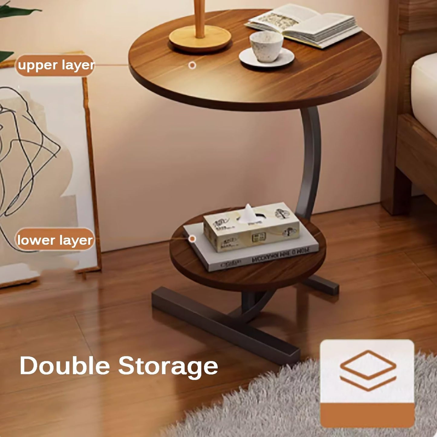 Coffee Table Double Side Table Marble Tea Side Table Sofa Bedside Magazine Rack