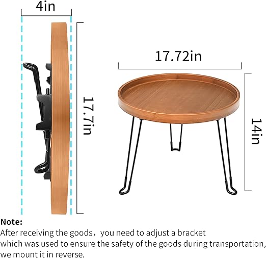 HYNAWIN Foldable Tray Table，Round Side Table with Metal Legs,Bamboo Portable Coffee Table for Living Room, Patio, Office,Camping